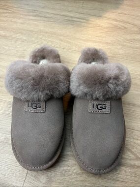 UGG Taupe Suede Shearling Clog Slippers